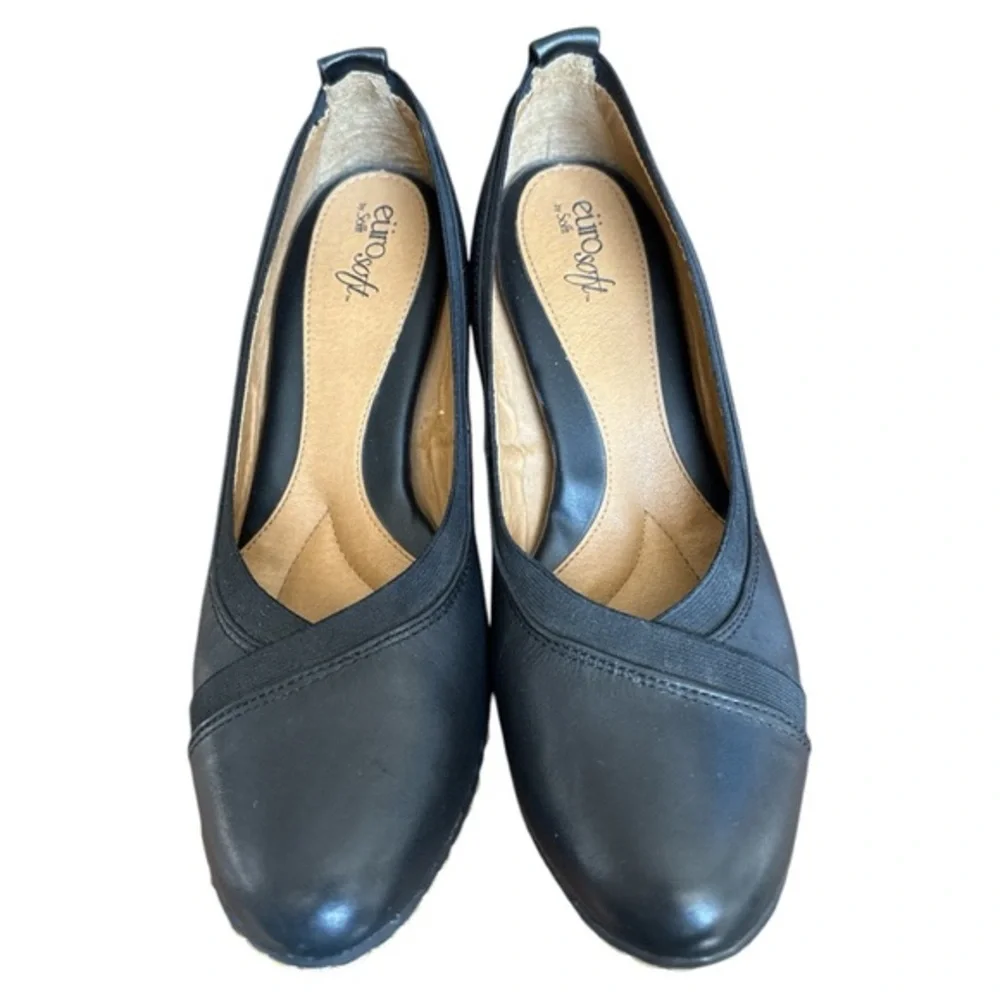 EuroSoft Sofft Amanda Wedge Heels Shoes Black Leather Comfort Women’s‎ Size 9